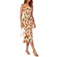 thumbnail image 4 of Vestido PRETTYGARDEN Floral Midi Sin Mangas con Fruncido Naranja Talla L, 4 of 6
