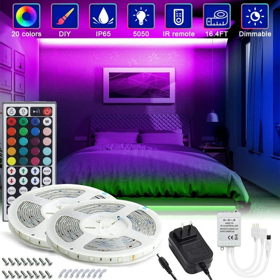 32.8ft Led Lights,10m Led Lights for Bedroom RGB 5050 Led Strip Lights with 44Keys IR Remote for Christmas Room Home Decoratio