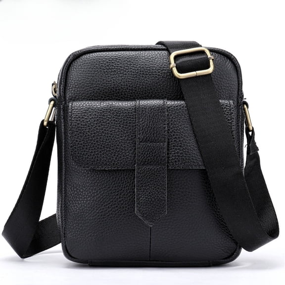 Men’s Black Leather Crossbody Bag Small Cowhide Shoulder Messenger Bag with Adjustable Strap and Multi-Compartments – Travel, Work, Casual