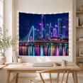 thumbnail image 5 of Cityscape Night Viewed with Body Water Modern Left, Mystical Fantasy for Space Lovers, Galaxy Room Decor, Housewarming Gift, Tapestry Wall Hanging for Bedroom and Dorm, 5 of 7