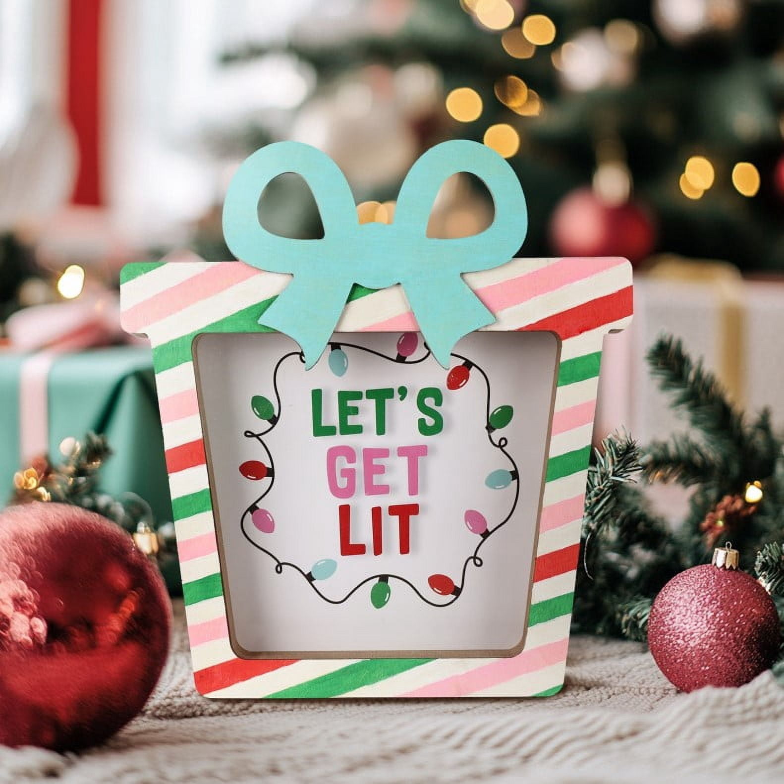 Holiday Time Fillable Present and Paint Kit, 8.5 x 9.17 x 1.26 Inch, Wooden Decoration, Unisex, Holiday