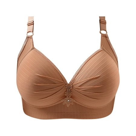 

XHJUN Women s Bras Plus Size Deep V Neck Bra Convertible Push Up Low Cut Seamless Wireless Bra Khaki 44