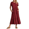 thumbnail image 2 of Jusqu'à 65 % de Réduction! Robes d'Été Mode pour Femmes 2024 Grande Taille Décontractée Col Rond Manches Courtes Taille Haute Robe, 2 of 9