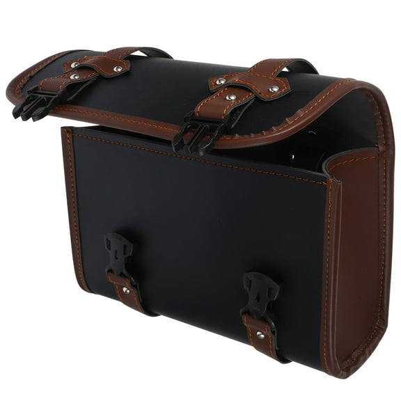 MERRYHAPY Brown PU Motorcycle Storage Bag with Side Pockets and Handlebar Mount for Easy Access