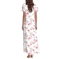 thumbnail image 4 of Cmfcve Hawaii Dresses for Woman Plus Size Short Sleeve V-neck Long Floral Dresses Flower Print Ruffle Beach Vacation Dress, 4 of 4