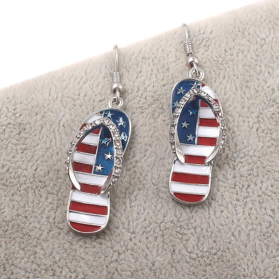 Syrios Gifts American Flag Sandal Earrings - United States of America Shoe, Sandal Earring American Flag, USA 4th of July, Independence Day, Sandel, Cute Fashion Patriotic