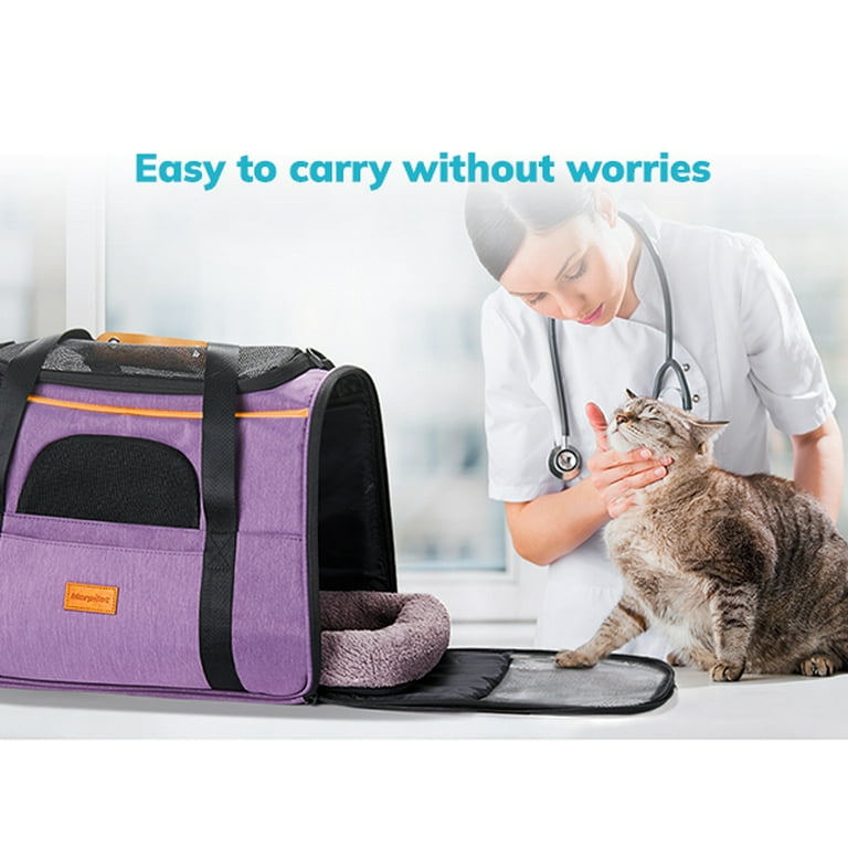 Morpilot Portable Cat Carrier - Soft Sided Cat Carrier for Medium Cats and  Puppy up to 15lbs, Pet Carrier with Locking Safety Zippers, Foldable Bowl