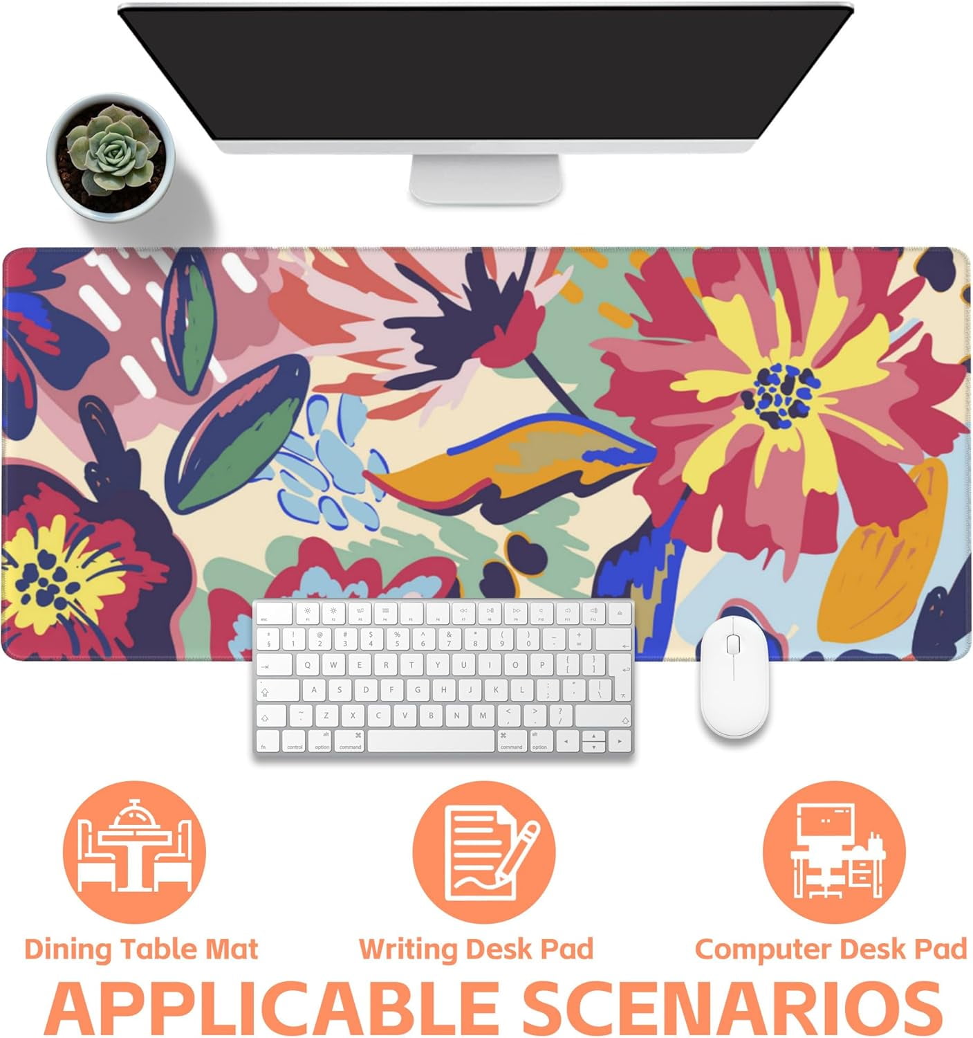 Abstract Floral Gaming Mouse Pad,Large Non-Slip Thick Stitched Edge Mouse Mat for Home Office Gaming Keyboard Desk Pad (35.4 x 15.7 Inches)