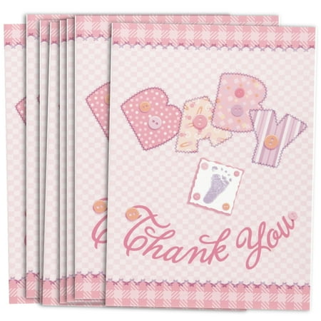 Pink Stitching Baby Shower Thank You Notes, 8ct