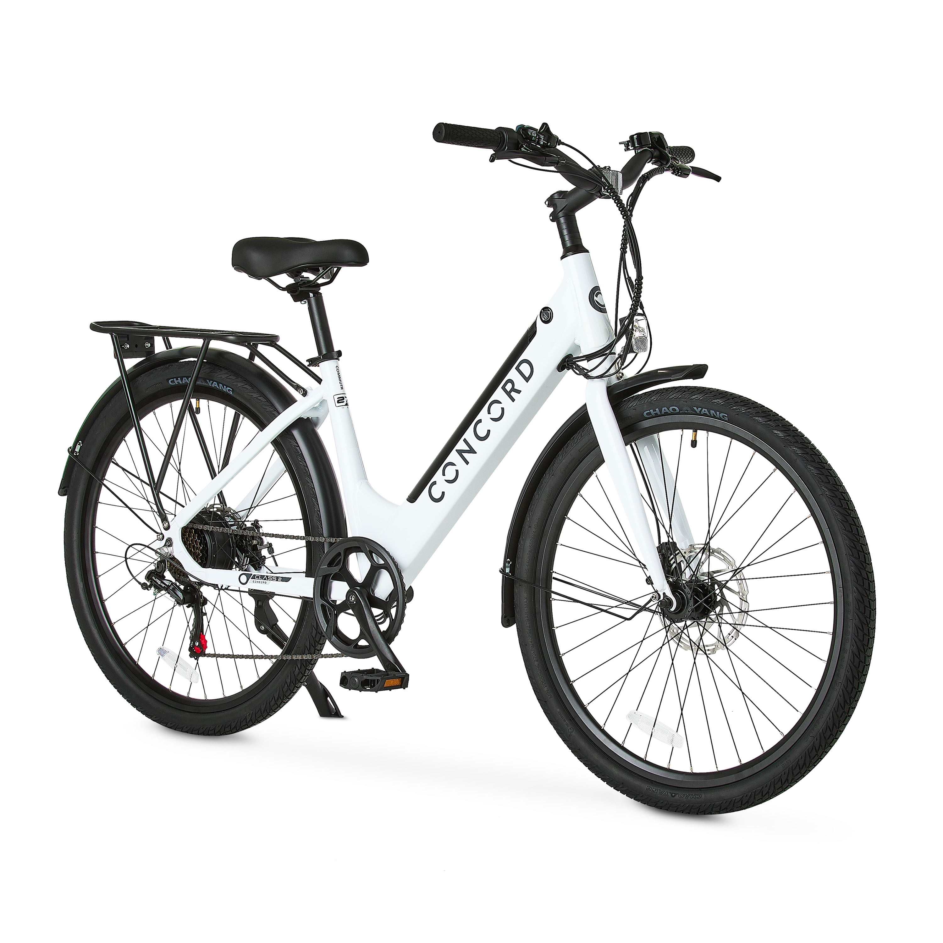 Concord 27.5" Step-Thru Electric Bike, 36V, Class 2, Aluminum, 49 Pounds, White, Unisex, Fits Riders 5'1" - 6'1"