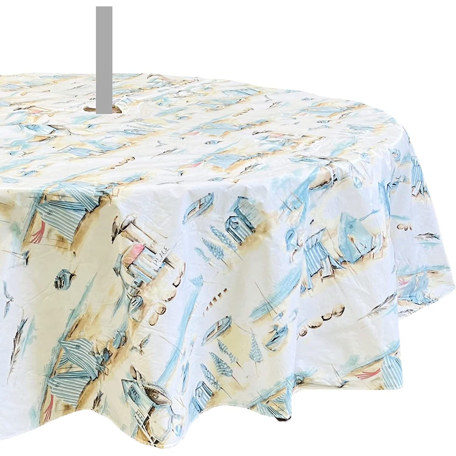 Summer Old Fashion Seaside Villas Coastal Umbrella Vinyl Tablecloths