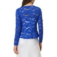 thumbnail image 4 of INSPIRE CHIC Women's Floral Lace Cardigans Tie Front Ruffled Hem Sheer Crop Bolero Shrug M Royal Blue, 4 of 7