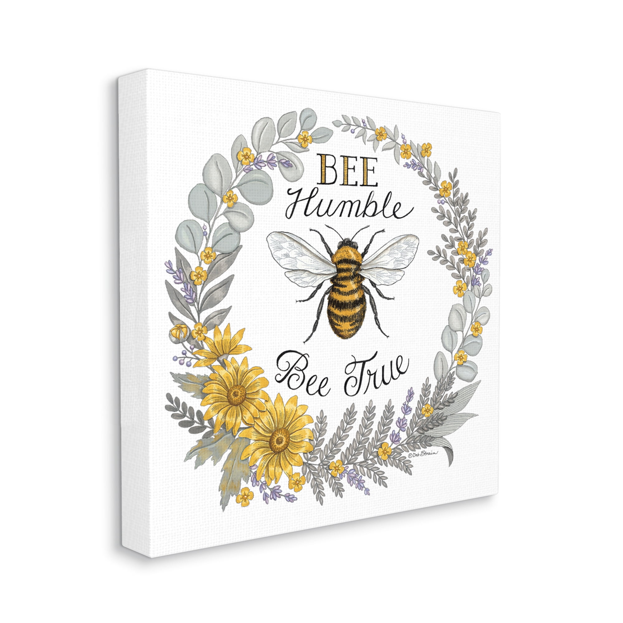 Stupell Industries Bee Humble & True Encouraging Insect Floral Border Graphic Art Gallery Wrapped Canvas Print Wall Art, Design by Deb Strain