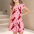 thumbnail image 1 of LOVZFMLL Girls' Summer Flower Print Short Sleeve Ruffled Pockets Round-Neck Printed Dress For Kids, 1 of 6