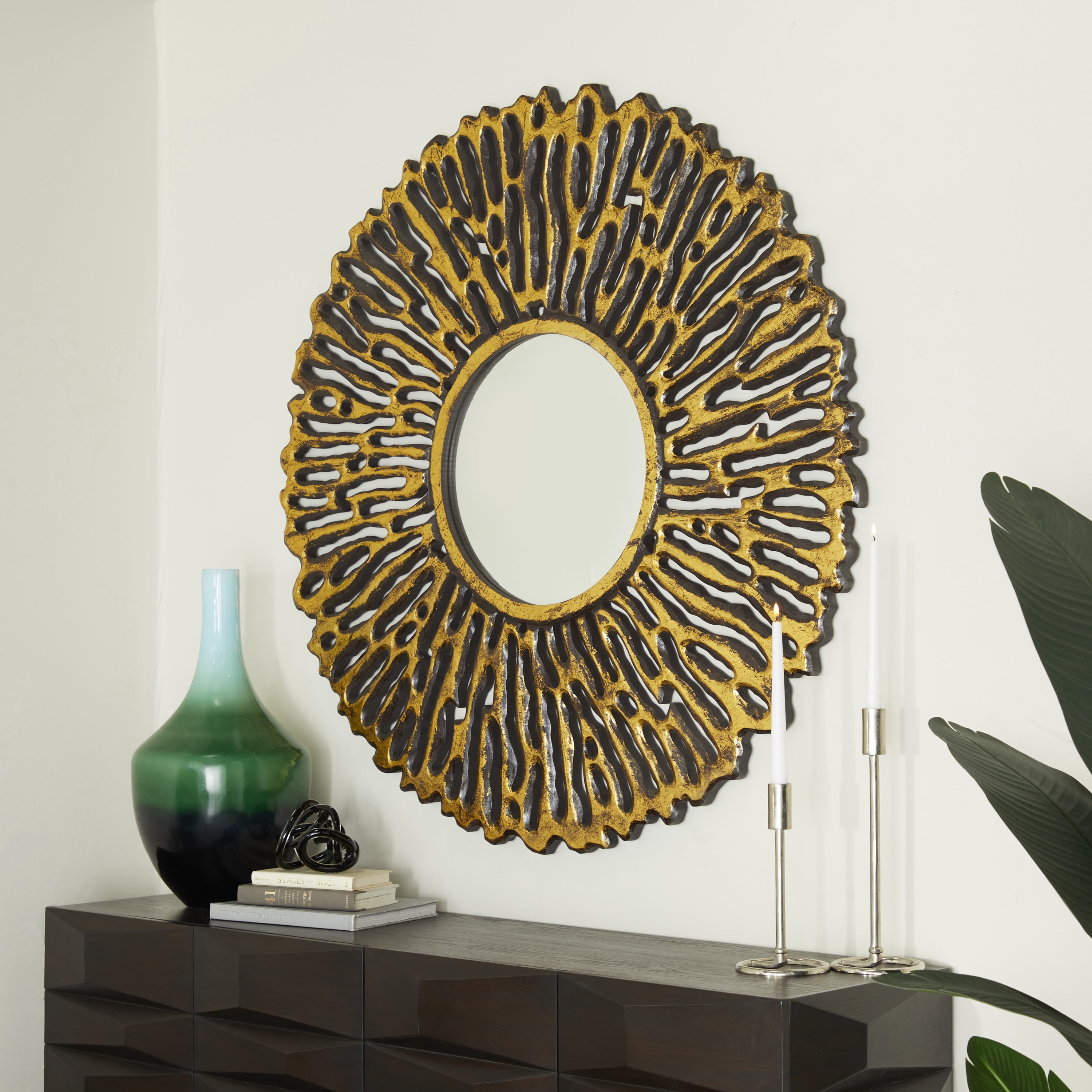 DecMode 48" x 48" Gold Starburst Wall Mirror