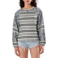thumbnail image 1 of SUNSIOM Chandails Amples pour Femmes à Rayures Contrastées Imprimé Floral Manches Longues Pulls Décontractés Printemps Automne, 1 of 6