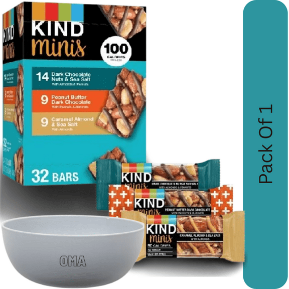 KIND Snacks Mini Nut Bar, Variety Pack, 32 Count With White Bowl By OMA