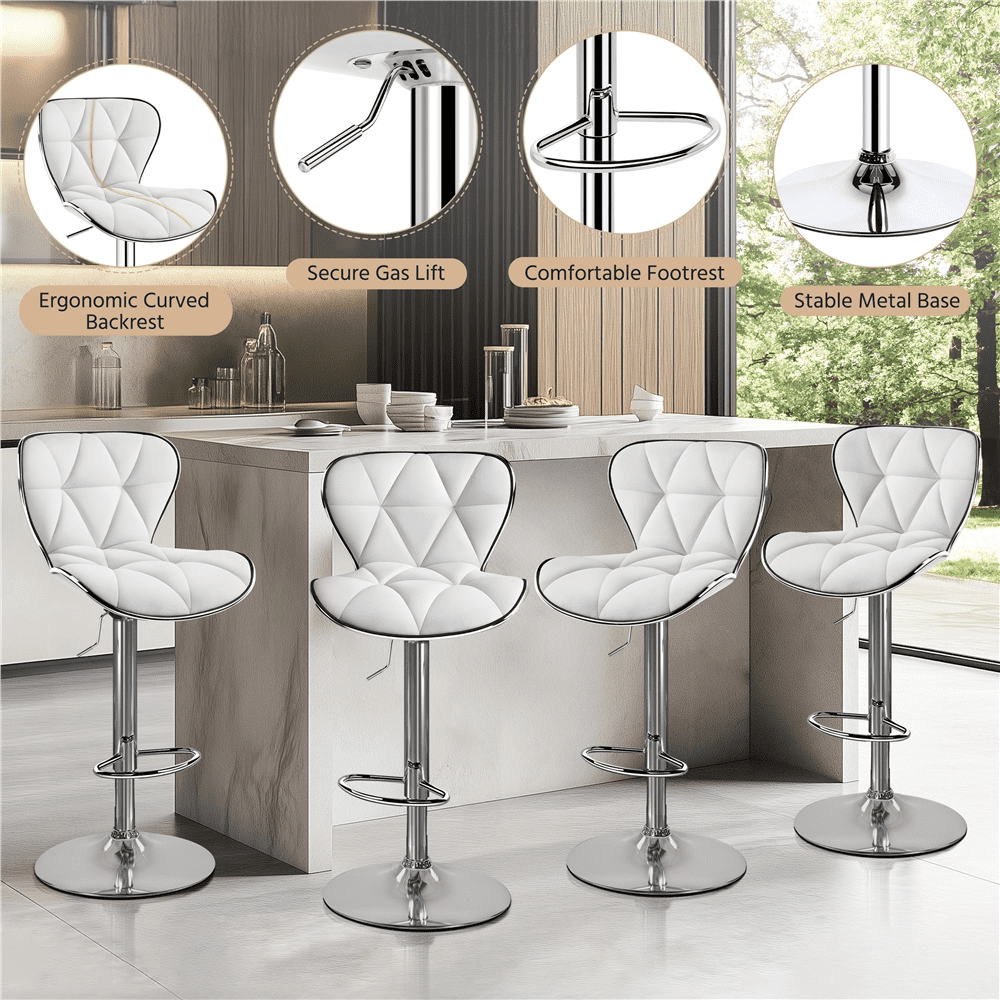 Alden Design Adjustable Mid-back Faux Leather Counter-Height Bar Stool for Kitchen Counter, Set of 2, White
