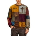 thumbnail image 2 of Vintage Christian Sweatshirts for Men 2025 Long Sleeve Crewneck Block Patchwork Jesus Sweatshirt Pullover Tops, 2 of 5