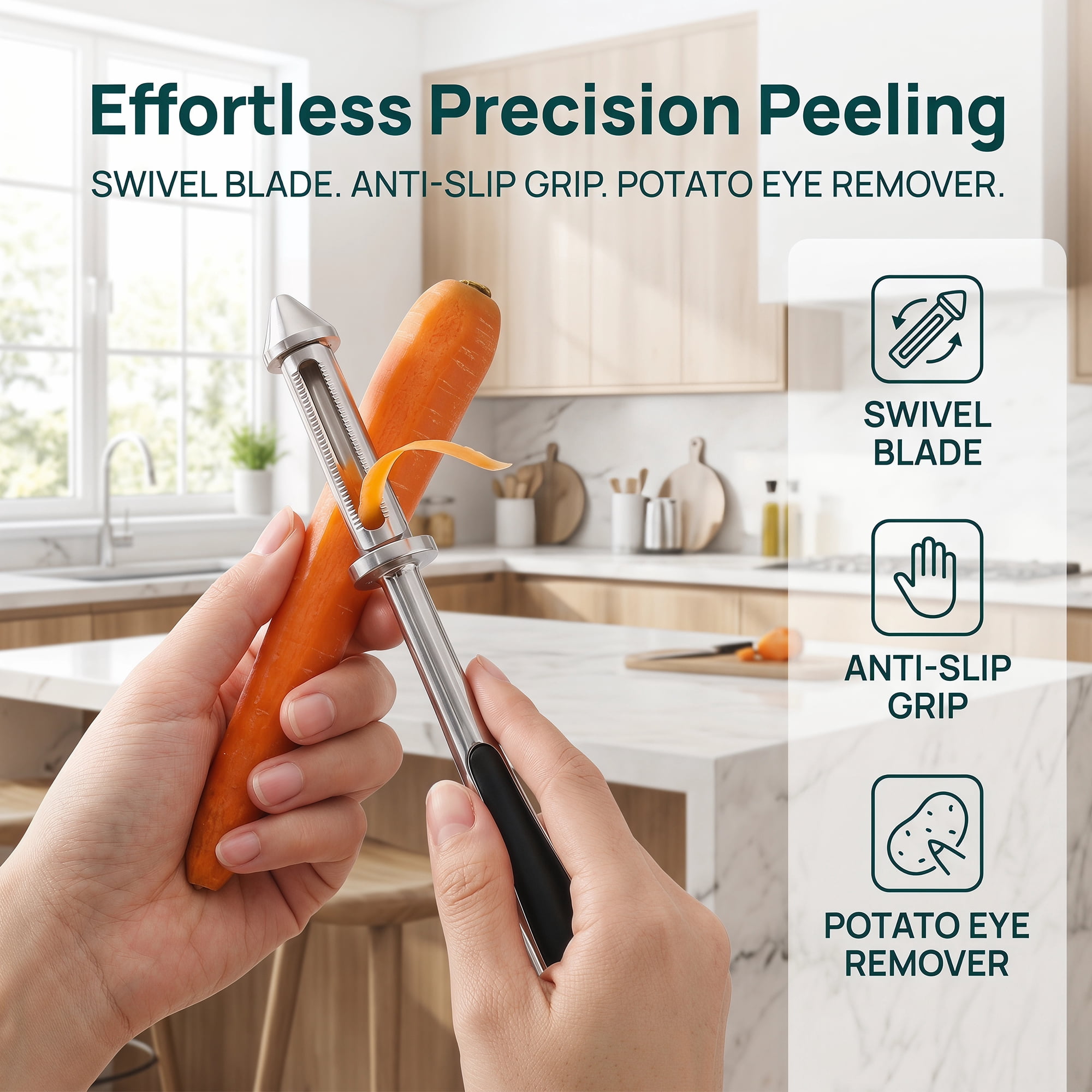 Unique Bargains Stainless Steel Vegetable Peeler with Ergonomic Handle Silver-3 in 1 6.3"x1"
