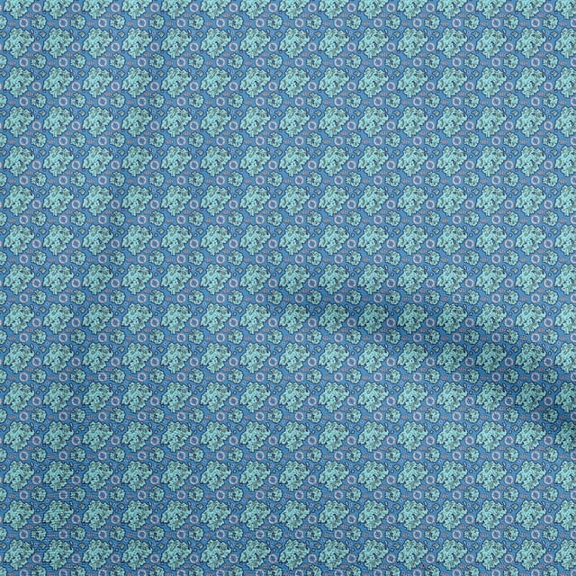 oneOone Tissu Polyester Spandex Bleu Moyen Matériau de Robe Rétro Tissu Imprimé au Mètre 56 Pouces de Large