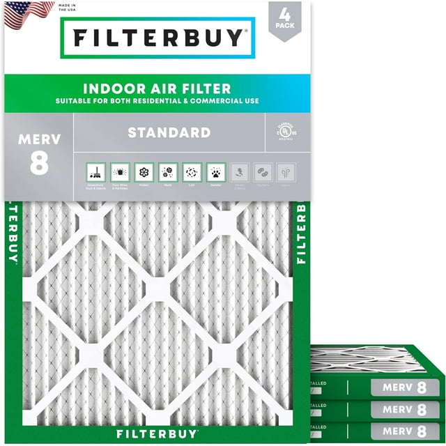 Filterbuy 21x27x1 MERV 8 (MPR 600) Dust Defense, Pleated HVAC AC Furnace Air Filters (4-Pack)
