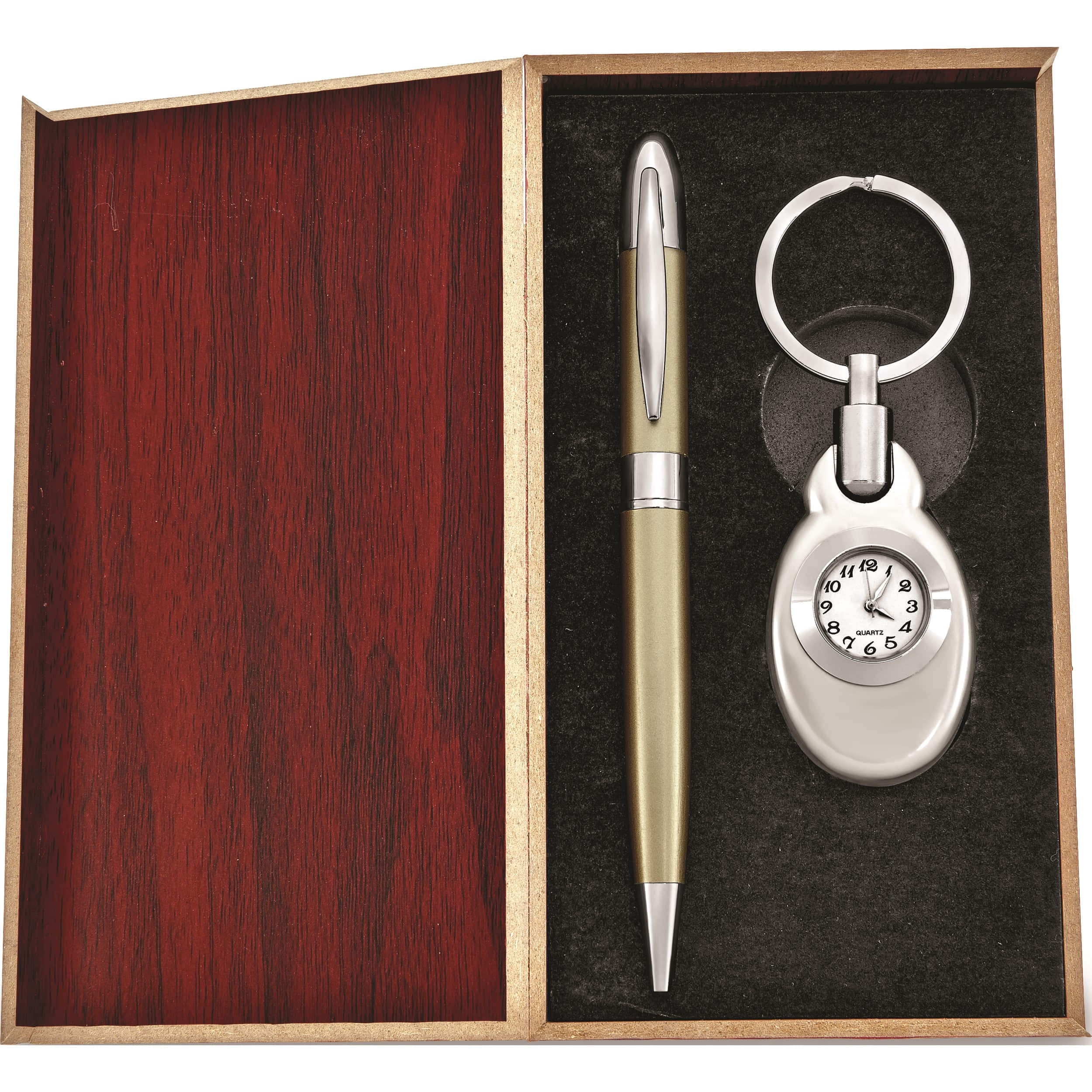 Fashion Silver-Tone Watch Key Ring And Pen Gift Set (6.75 X 4) Made In China gl7941