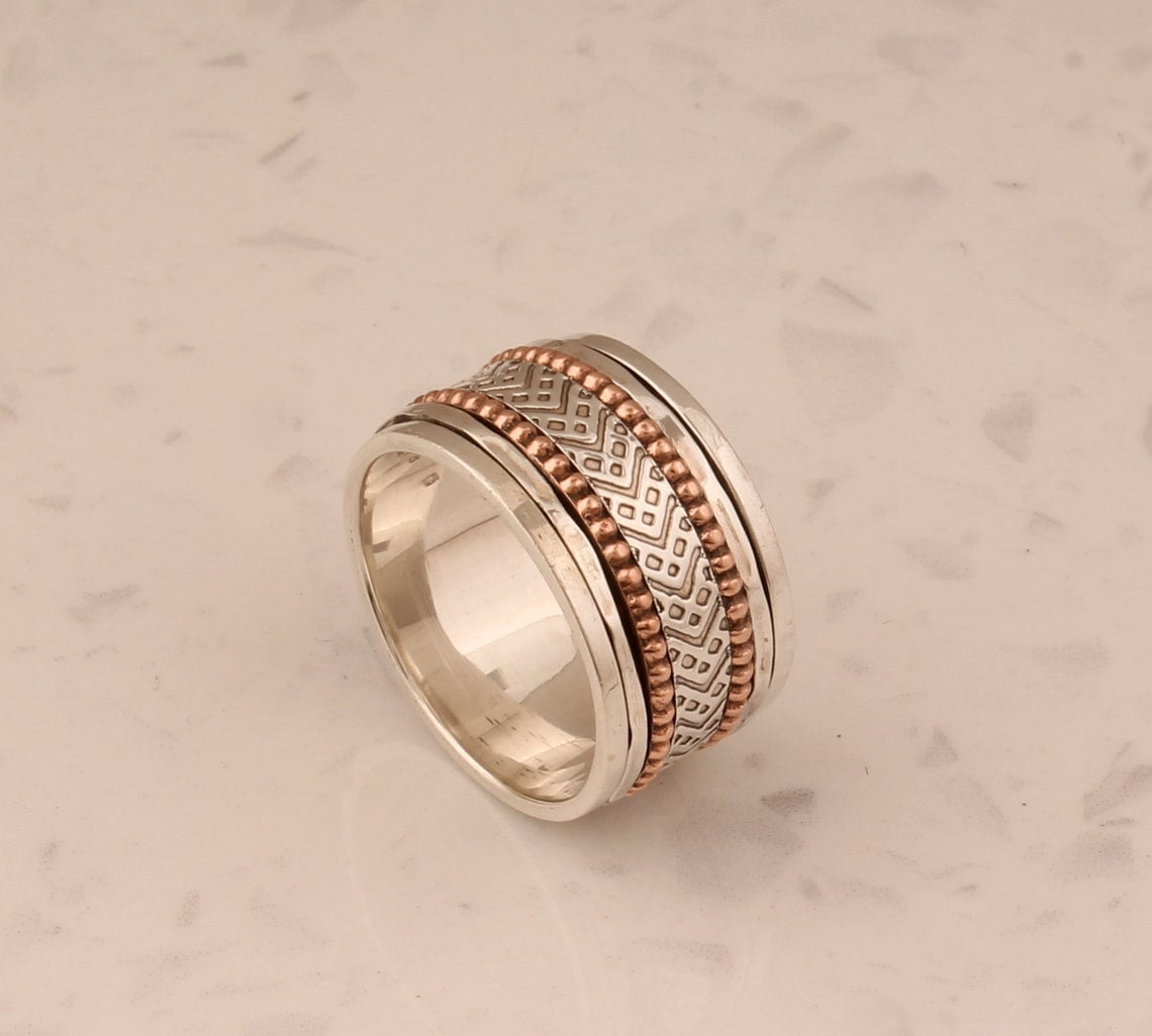 SS DESIGNS Fidget Spinner Ring Handmade 925 Sterling Silver Band | Anxiety Relief Ring, Stress Reducing Jewelry, Meditation Spinner for Men & Women