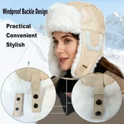 Unisex Winter Leather Trapper Hat Faux Fur,Windproof Pilot Cap Ushanka Russian Hats for Men Women