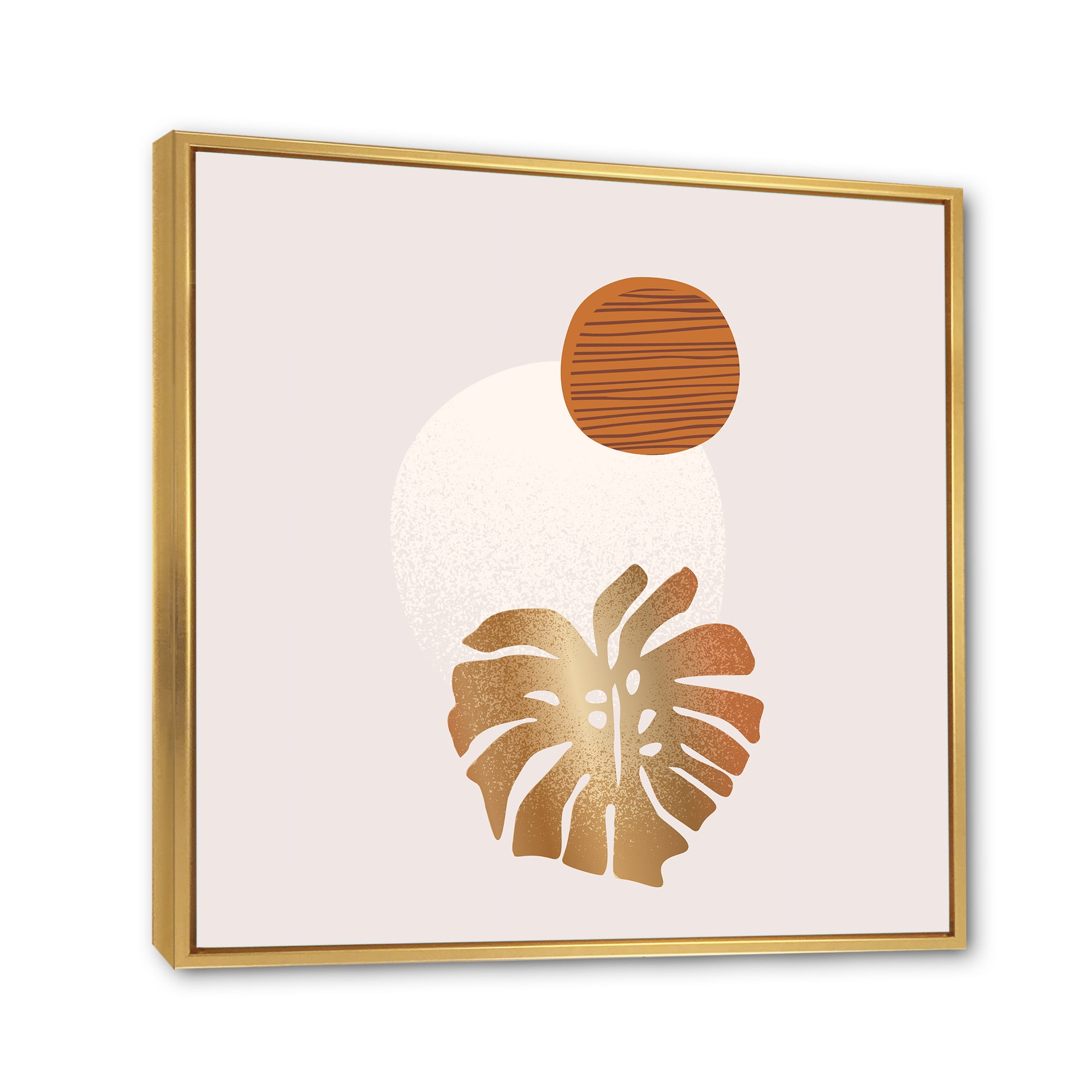 Designart 'Abstract Geometry Shapes and Tropical Palm Leaf II' Modern Framed Canvas Wall Art Print