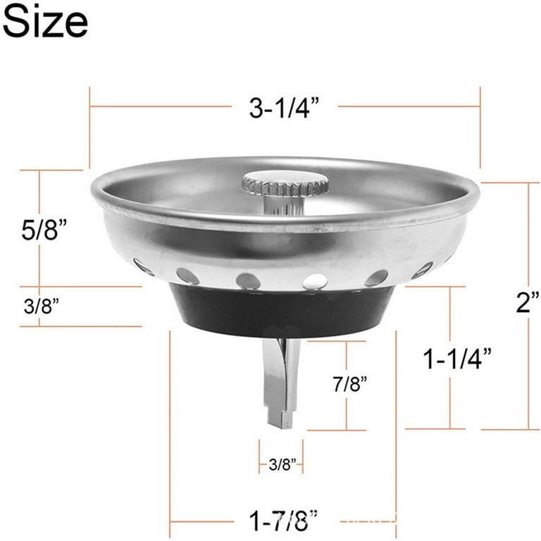GZILA Kitchen Sink Basket Strainer Stopper, Replacement for 3-1/2 Inch  Standard Kitchen Sink Drain, 304 Stainless Steel Brushed Nickel, Rubber  Stop
