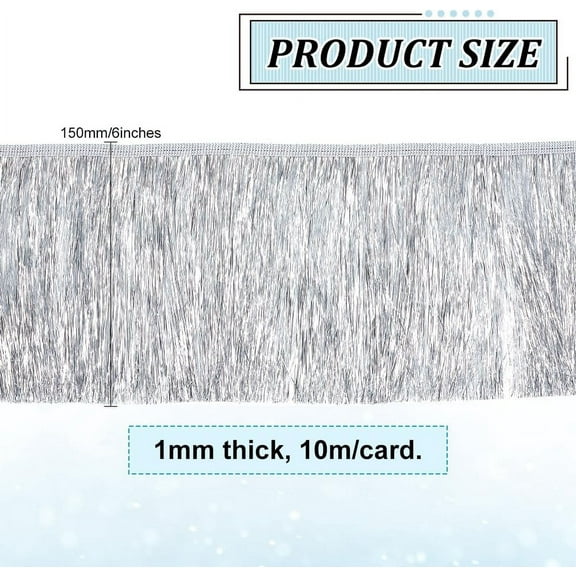 11 Yards×6 Inch Wide Tinsel Fringe Trim Metallic Fringe Trim Gainsboro Color Lace Shiny Tinsel Tassel Fringe Trimming for Dress Clothing Sewing Crafts Costumes Party Decor
