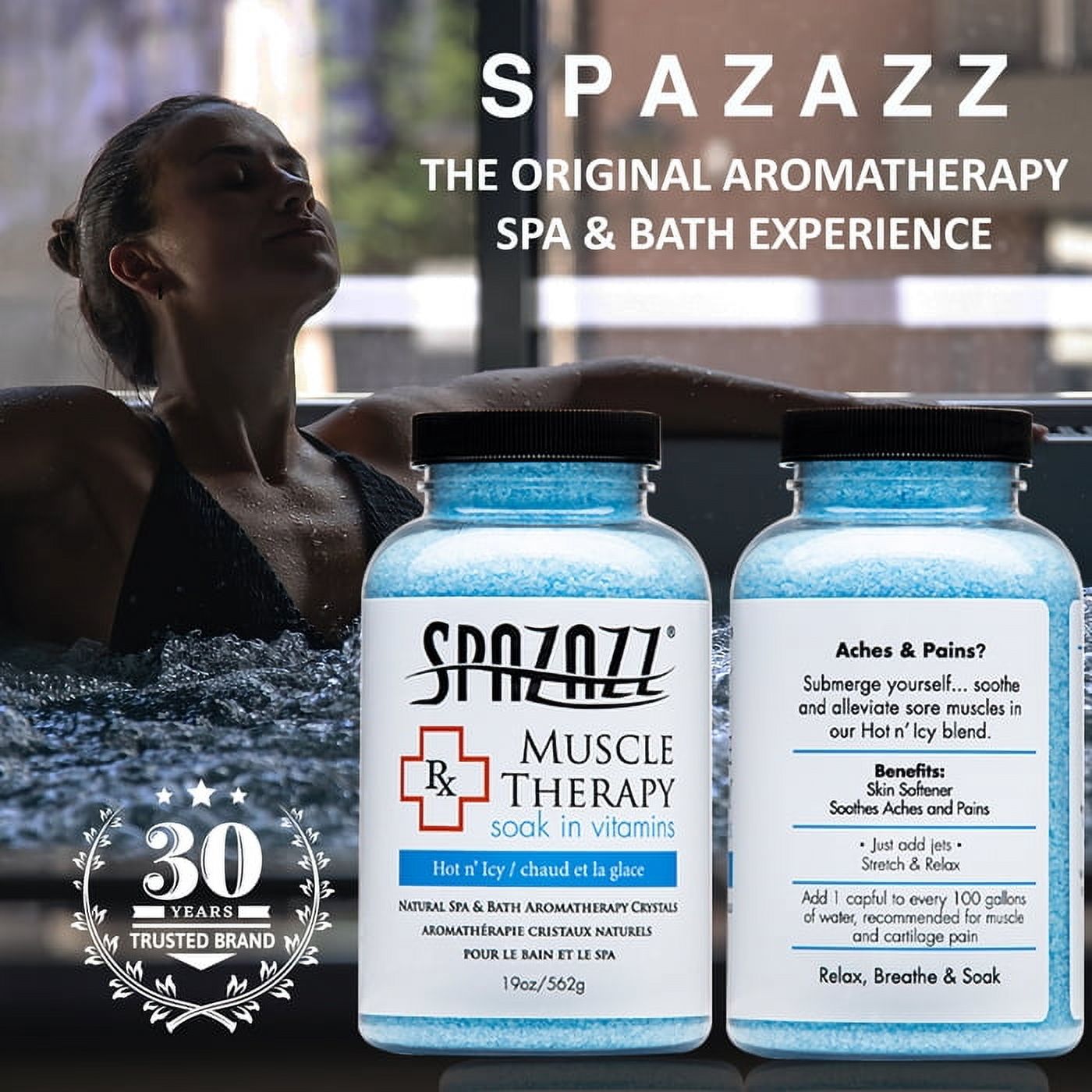 Spazazz 19oz Muscle Therapy Soak in Vitamins Crystals Bath Minerals - Salt & Mineral for Pain Relief Salts, Relaxer for Joint & Chronic Fatigue Ache Back Soreness, with Arnica