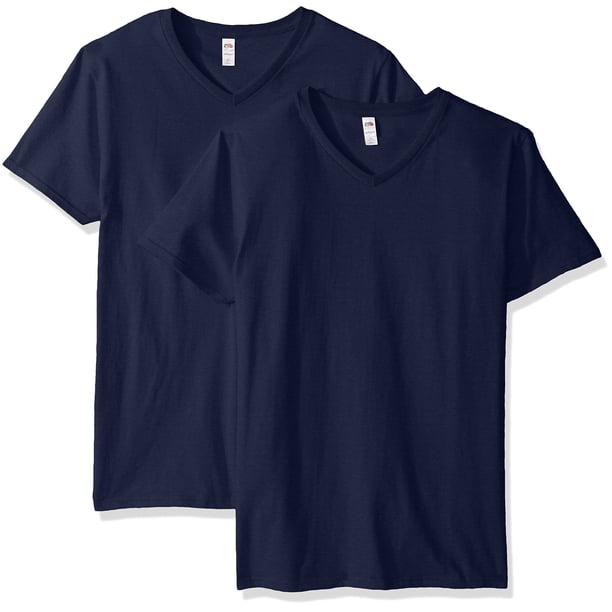 Remera de Hombre con Cuello en V Fruit of the Loom Pack de 2 Azul Marino M