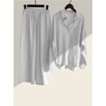 thumbnail image 3 of Women'S 2 Pieces Cotton Linen Loungewear Button Down Shirt and Wide-Leg Pants Set White XXL, 3 of 4