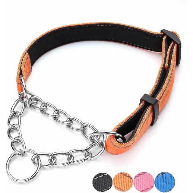 Martingale Collars For Dogs,reflective Nylon Adjustable Stainless Steel Chain Collar For Small Medium Large Dogs S Orange