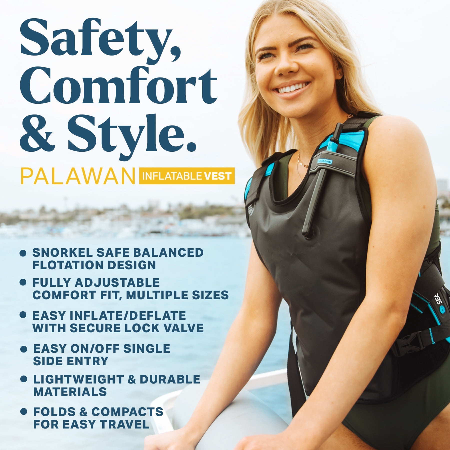 Wildhorn Inflatable Snorkel Vest Premium Snorkel Jacket for Adults, Large - Gray