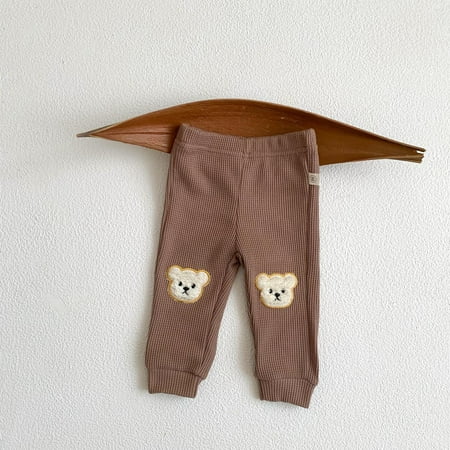 

OQCKIDS Baby Unisex Solid Color Bear Printed Long Pants Warm Long Trousers Autumn Winter Pants