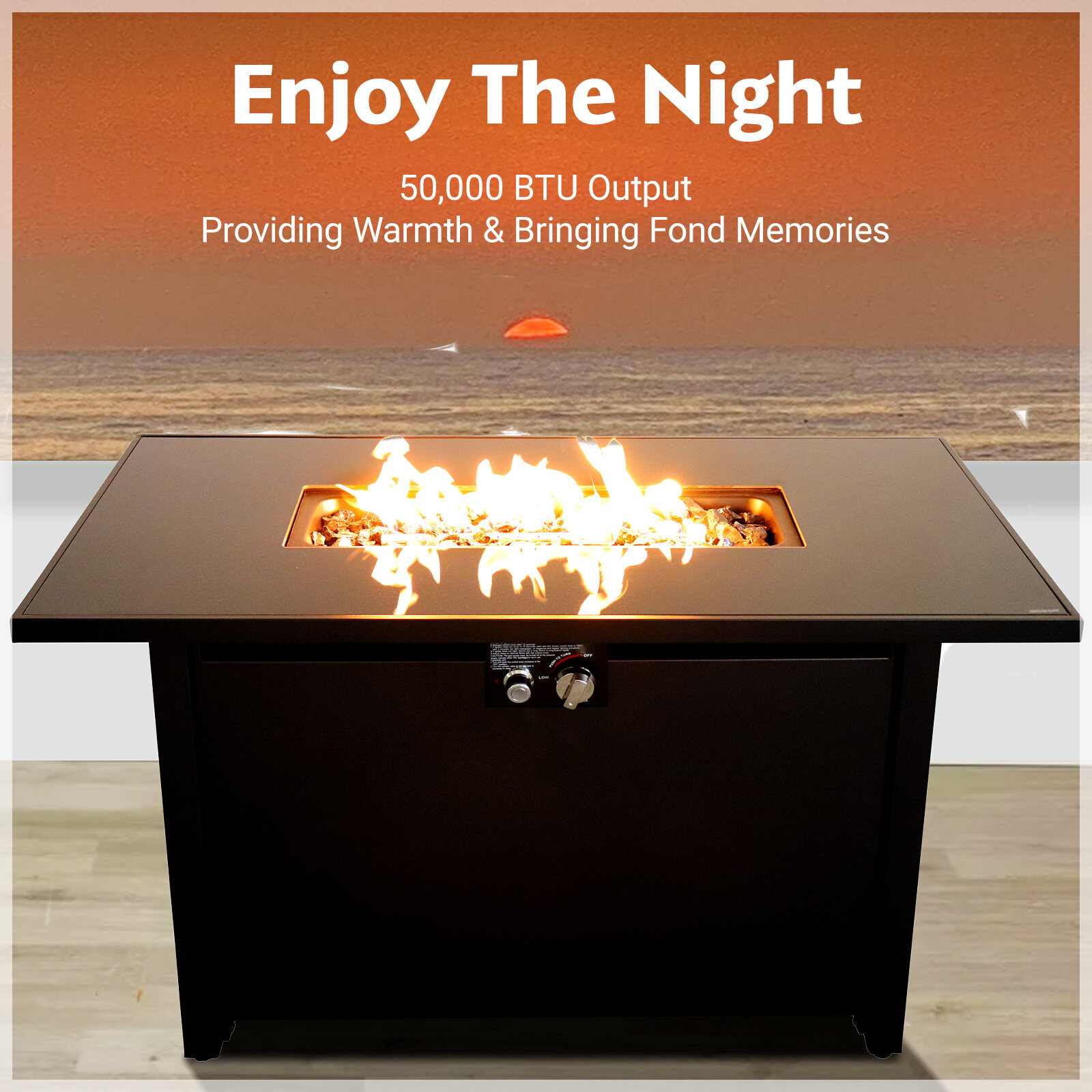 Tabletop Heater, 25" H x 42" W Steel Outdoor Fire Pit Table with Lid, Black Patio Heater,Steel Outdoor Heater For Deck, Garden & Outdoor Heating