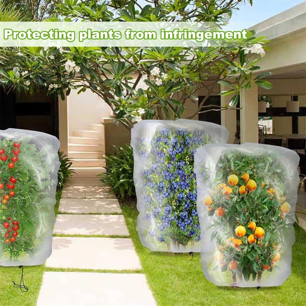 Insect Netting Bag with Drawstring,Garden Plants Protection Netting,6 Pcs Bird Barrier Mesh Covers Bags for Blueberry and Tomato,Topboutique Garden Pest Barrier Netting,3.3 ft White