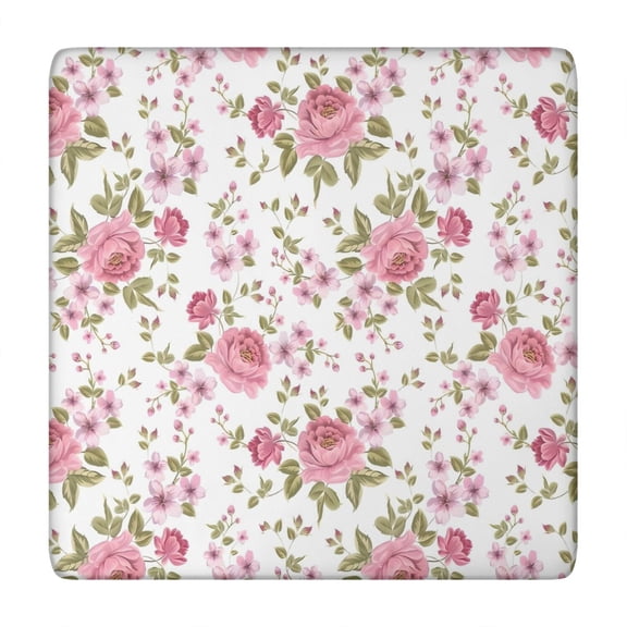 Pioneer Flower Floral Print Pattern Square Fitted Tablecloth with Elastic Edge,Square Table Cover,Washable Elastic Table Cover for Home Kitchen Party Decor 34"x34"