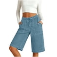 thumbnail image 6 of Sport Shorts Women Pack Women's Denim Shorts 5", Drawstring Elastic Waist Jean Bermuda Shorts, Summer Fashion Versatile Knee Length Shorts with Pockets Green-b M, 6 of 7