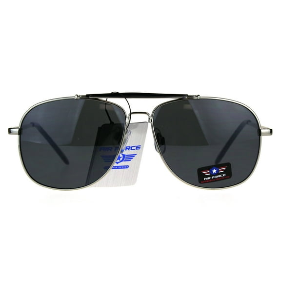 Mens Air Force Rectangular Police Flat Top Pilots Sunglasses Silver Black