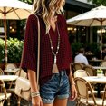 thumbnail image 6 of VBVC Women's Gingham V Neck Blouse, Ladies' 3/4 Sleeve Summer Tunic Top, Casual Loose Fit Checkered Shirt For Women, Wine , S-3XL, 6 of 7