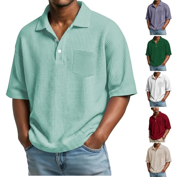 HAJWOH Mens Polo Shirts Short Sleeve Slim Fit Golf Shirt with Pocket Casual Collared Shirt Textured Knit Tops Workout Shirts