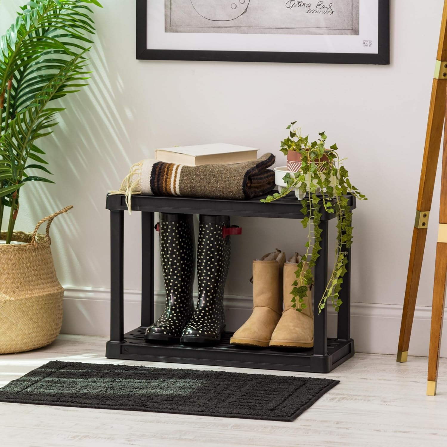 IRIS 2 Tier Shelving Unit, 17'' Fixed Height, Medium Storage Organizer for Home, Shoe Rack Entryway, Garage, Closet