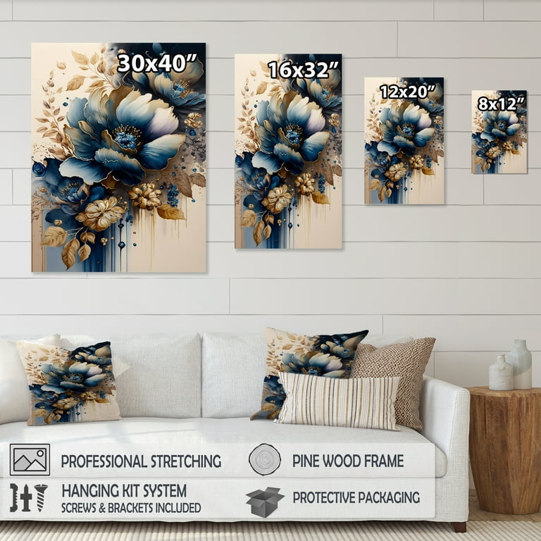 Designart Blue And Gold Floral Bunch III Canvas Wall Art - Walmart.com