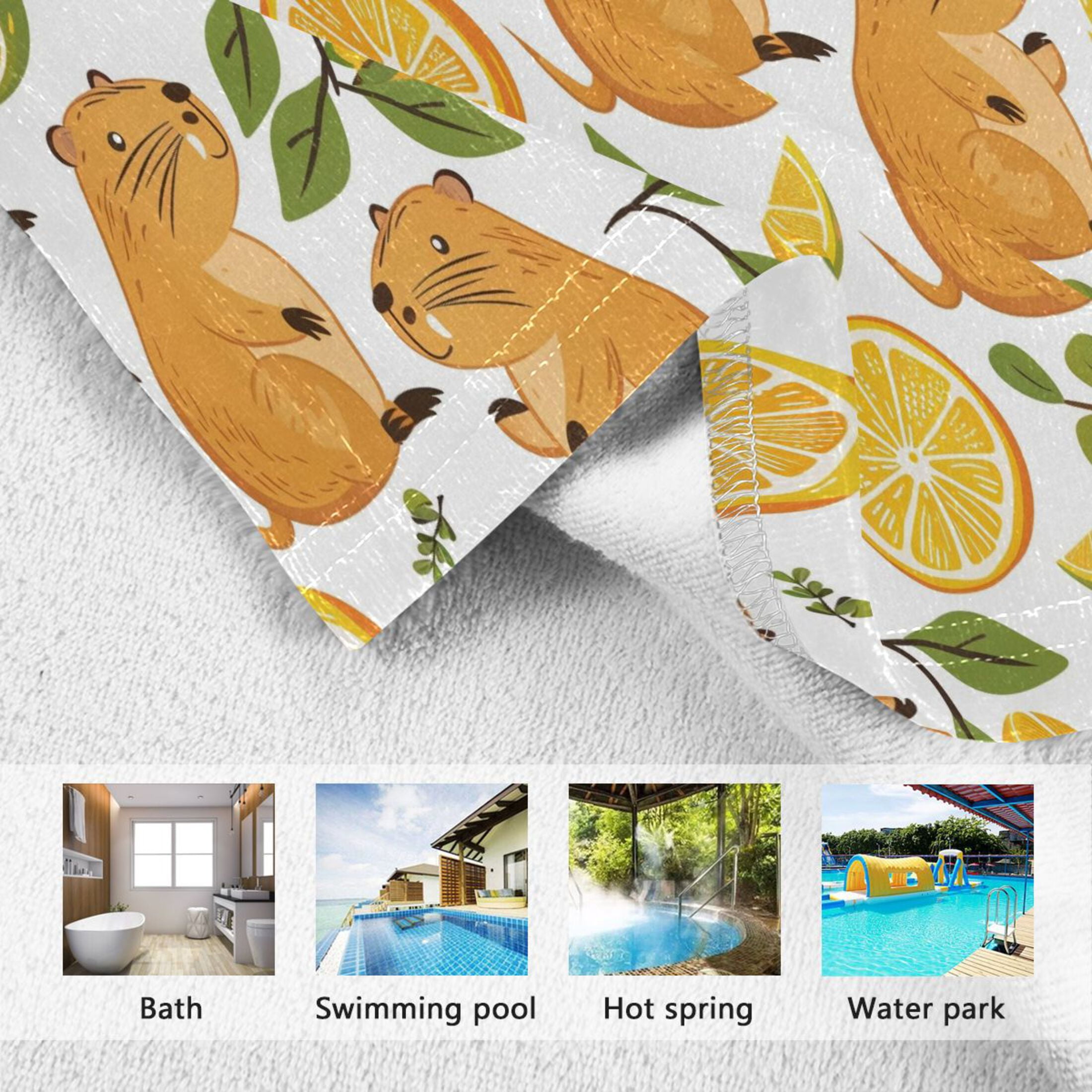 Kid Hooded Beach Towel Bath Poncho Towels Soft Absorbent Quick Dry for Boy Girl Funny Baby Capybaras and Orange S