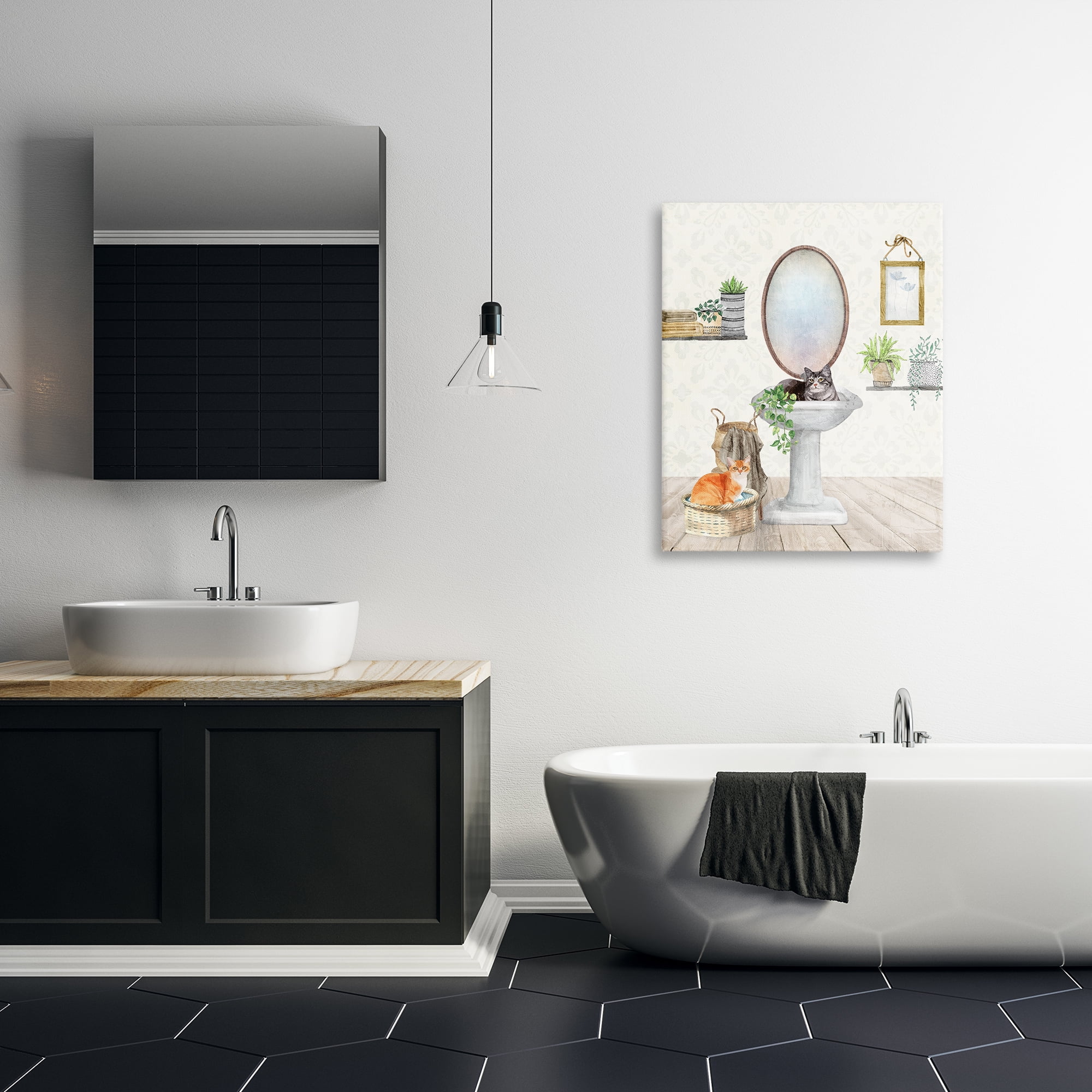 Stupell Industries Cats in Bathroom Scene Bath & Laundry Painting Wrapped Canvas Art Print Wall Art, 30 x 40