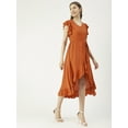 thumbnail image 3 of Moomaya Solid Viscose Front Slit Ruffle Dress, Summer Resort Wear Women Clothing, 3 of 6